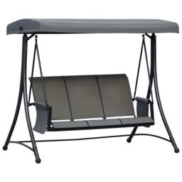 Outsunny 3 Seat Metal Fabric Backyard Balcony Patio Swing Chair w/ Canopy Grey