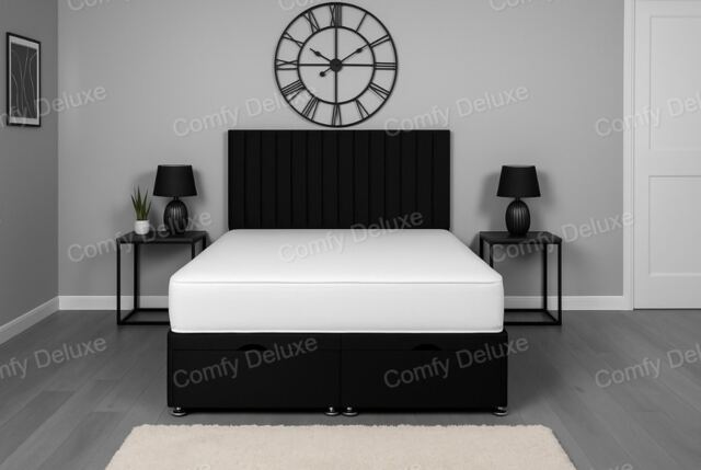 Apollo Black Plush Velvet Ottoman Foot Lift 3ft Single Bed Headboard and Mattress Set