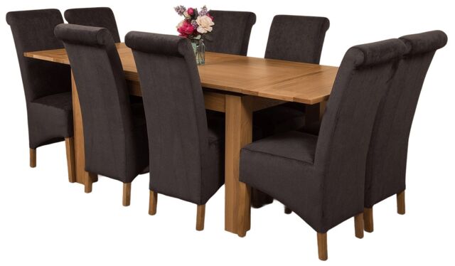 Richmond 140-220cm Oak Extending Dining Table & 8 Montana Fabric Chairs Black Black