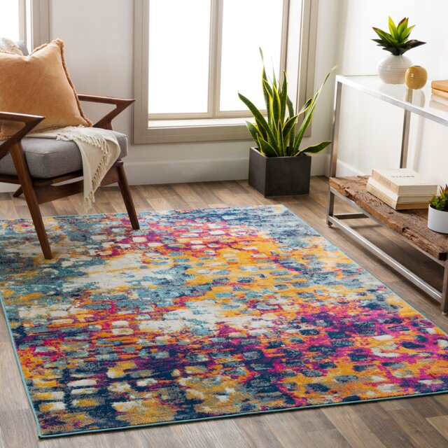 LIVABLISS Floransa-Abstract Modern Marble Rug 160 x 215 cm Pink Yellow Blue Grey
