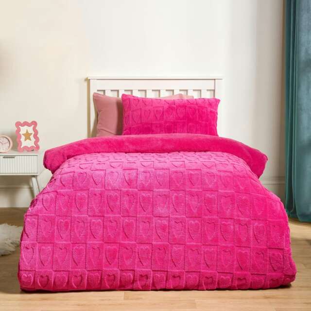 OHS Heart Tufted Fleece Soft Cosy Duvet Cover Set - Hot Pink Pink Pink Single
