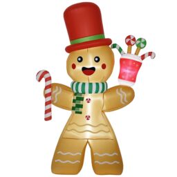 HOMCOM 7.5ft Christmas Inflatables Gingerbread Man with Candy Cane LED Lights