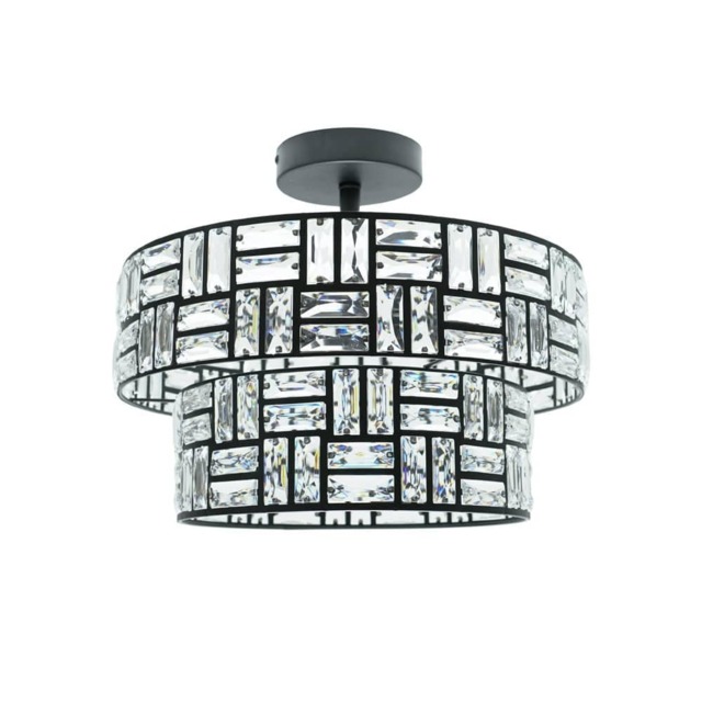 ValueLights Elise Pair Acrylic Black 2 Tier Lamp Shades & Bulbs Black