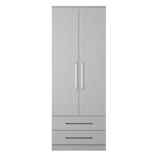 Ripon Tall 2 Drawer Double Wardrobe in Grey Ash (Ready Assembled) Grey Grey Ash