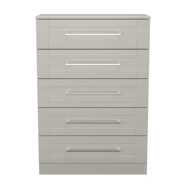 Ripon 5 Drawer Chest of Drawers in Grey Ash (Ready Assembled) Grey Grey Ash