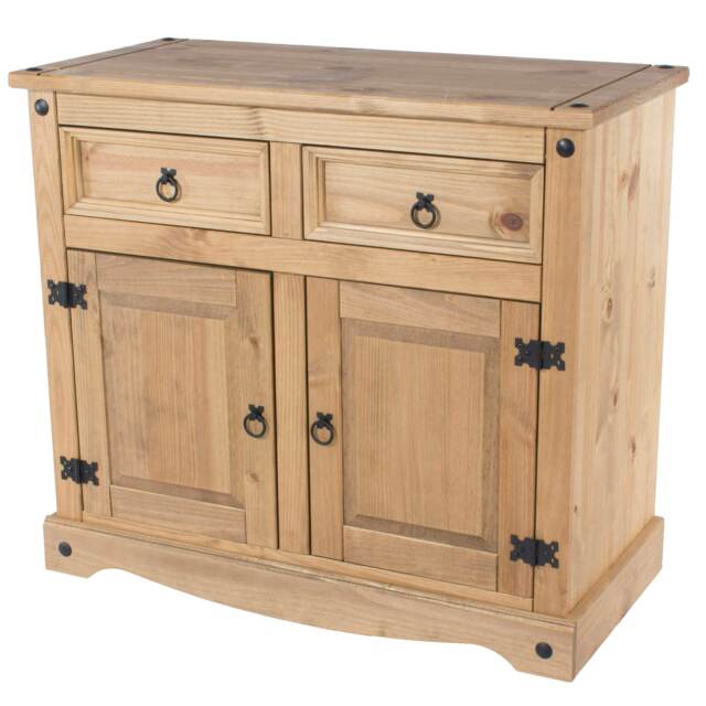 Corona Small Sideboard in Antique Waxed Pine - 2 Drawers and 2 Doors with Adjustable Shelf Brown Brown One Size 1