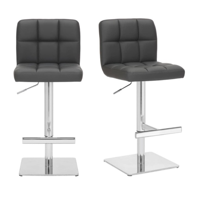 Allegro Deluxe Set of 2 Charcoal Grey Kitchen Bar Stools with Adjustable Swivel, Gas Lift & Weighted Chrome Base