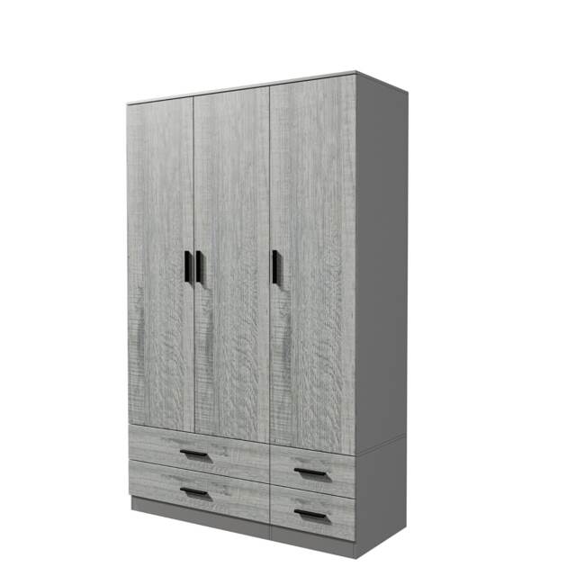 3 Door 4 Drawer Wardrobe With Hanging Rail And Storage Shelf Grey Grey Carcass & Ash Grey Door 1
