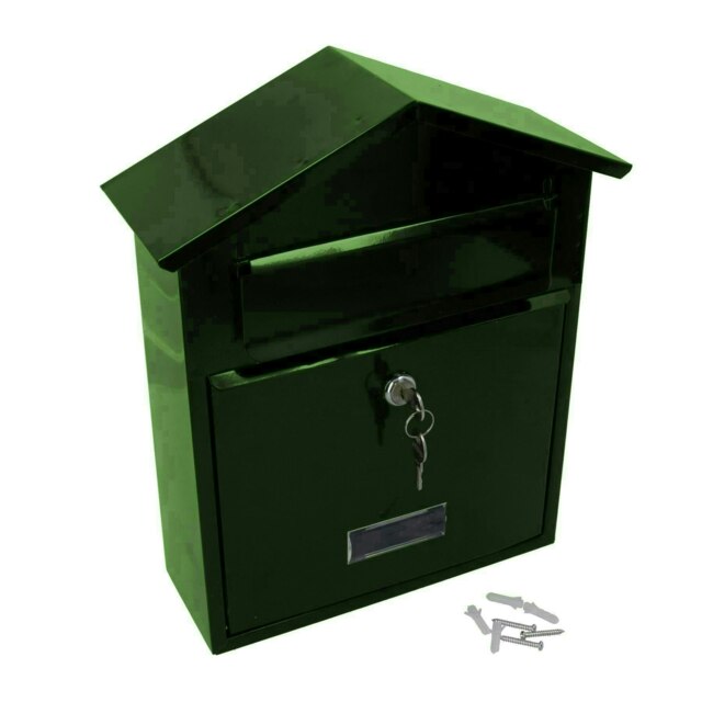 Letter Post Mail Box Metal Green Wall Door Gate Fence Garden House Lockable Green