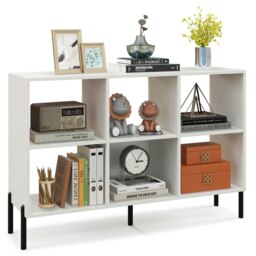 COSTWAY Wooden Storage Bookcase 6 Cube Bookshelf Rack White White