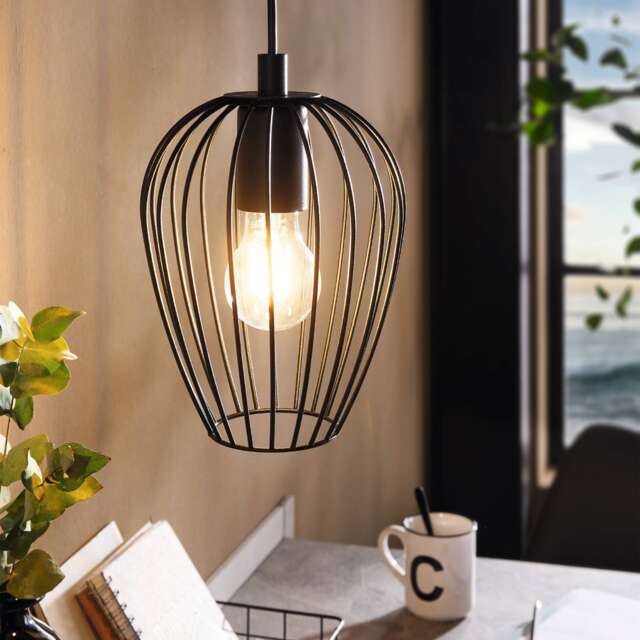 EGLO Newtown Vintage Black Caged Steel Single Pendant, 16cm