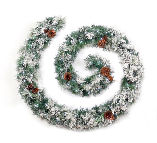 Best Artificial 9ft Frosted Luxury Colorado Christmas Garland with Pine Cones & 80 Bright White battery lights