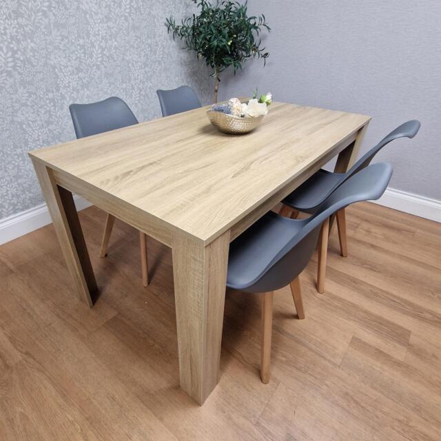Dining Table Set Oak Effect Table With 4 Grey Plastic Chairs Dining Room Furniture Grey One Size 5