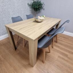 Dining Table Set Oak Effect Table With 4 Grey Plastic Chairs Dining Room Furniture Grey One Size 5
