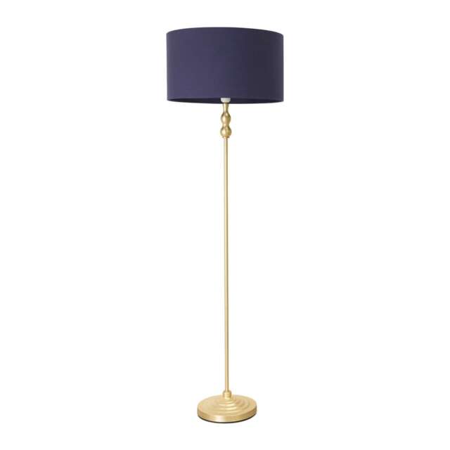 ValueLights Maggie Gold Candlestick Floor Lamp Navy Shade Blue