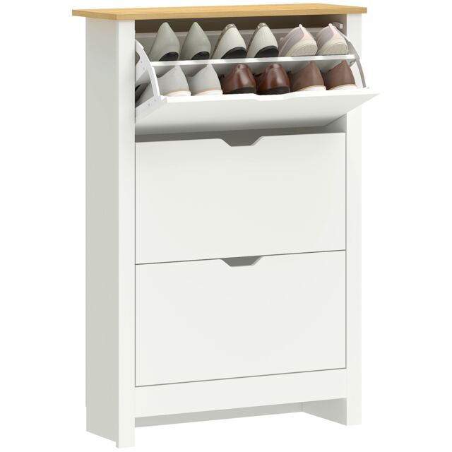 HOMCOM Narrow Shoe Cabinet, Space Saving Shoe Storage Cabinet with 3 Flip Drawers and Adjustable Shelves for 9-18 Pairs of Shoes for Hallways and Living Room, White
