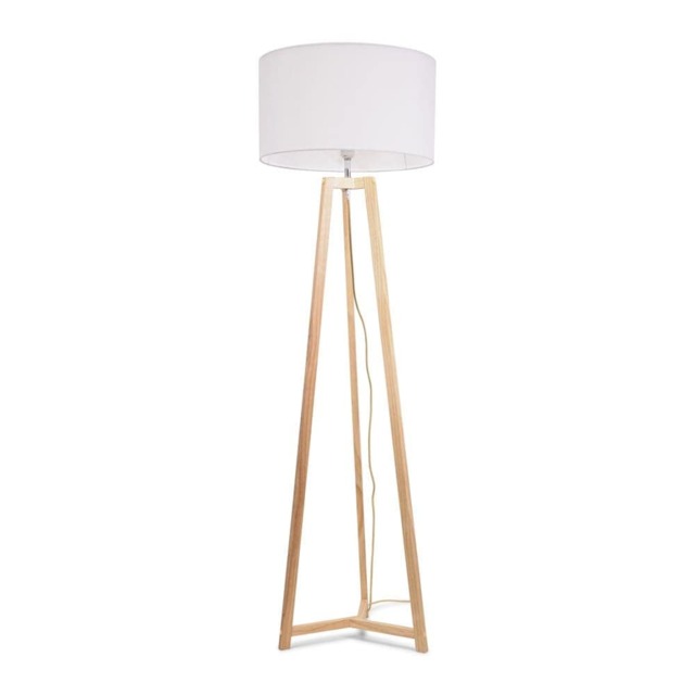 ValueLights Lottie Natural Wood Tripod Floor Lamp White Shade and Bulb