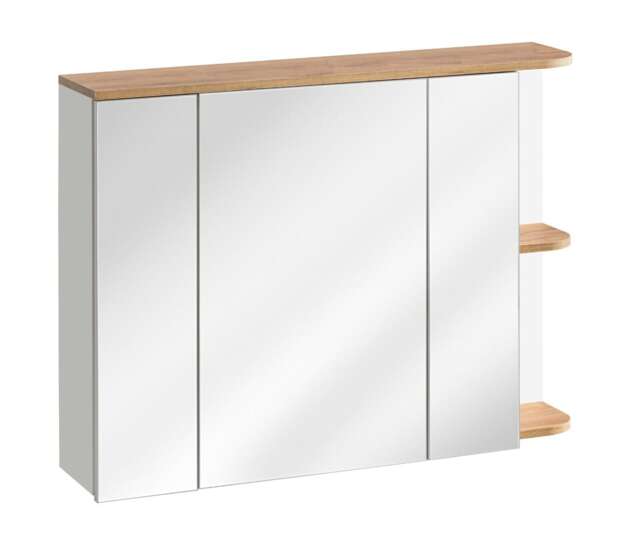 Bathroom Mirror Cabinet Wall Shelf Storage Unit 940mm Scandi Modern Oak Finish Open Display Shelves Plat