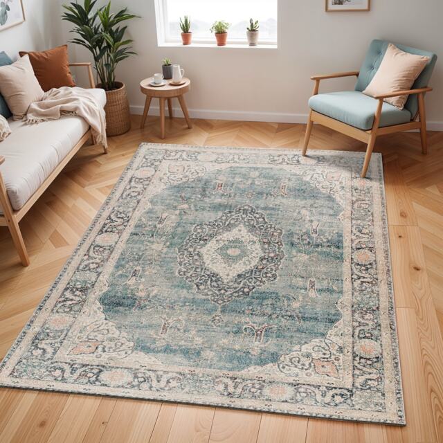 LIVABLISS Becki Owens Marlene-Vintage Traditional Vintage Boho Rug 198 x 275 cm Blue Grey
