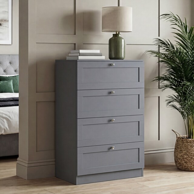 Vida Designs Altino Grey 4 Drawer Chest Storage Unit - H: 99cm x W: 65cm x D: 36cm
