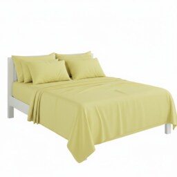 Plain Poly Cotton Easy Care Fitted Flat Sheet Matching Pillowcases Set Yellow Lemon Double