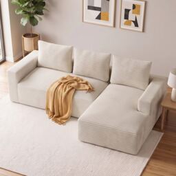 Rattantree L Shaped Modular Sofa Corduroy Sectional Couch With Chaise