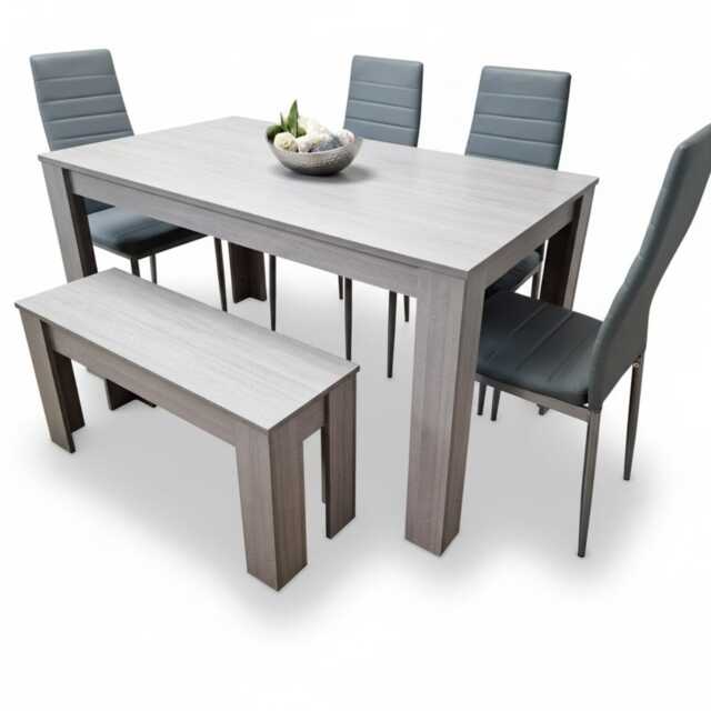 Dining Table and 4 Chairs with Bench Grey 4 Grey Faux Leather Chairs Wood Dining Set Furniture