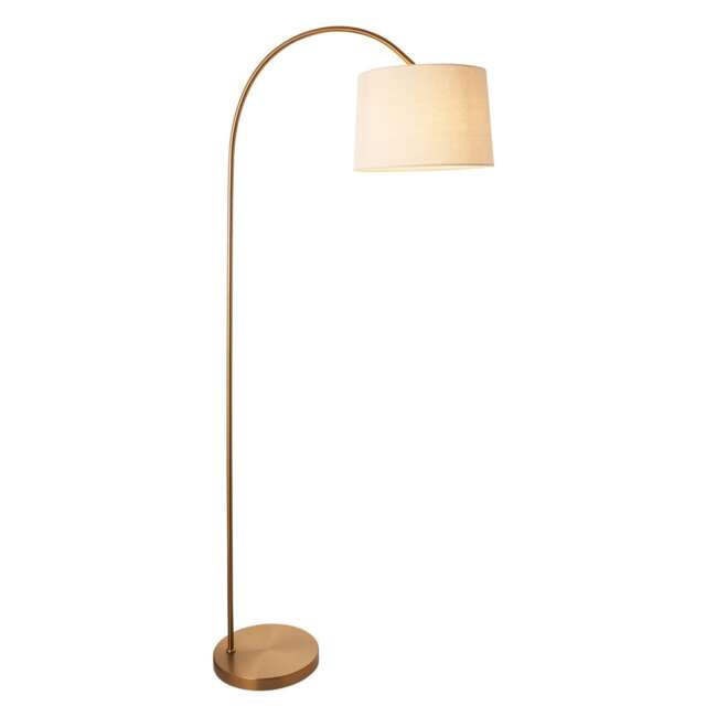 Carlson Arc Floor Lamp Warm Brass Plate, Natural Fabric, 1x E27