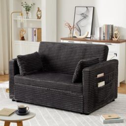 London Boutique Dark Grey 2 Seater 3-in-1 Convertible Pull Out Sofa Bed