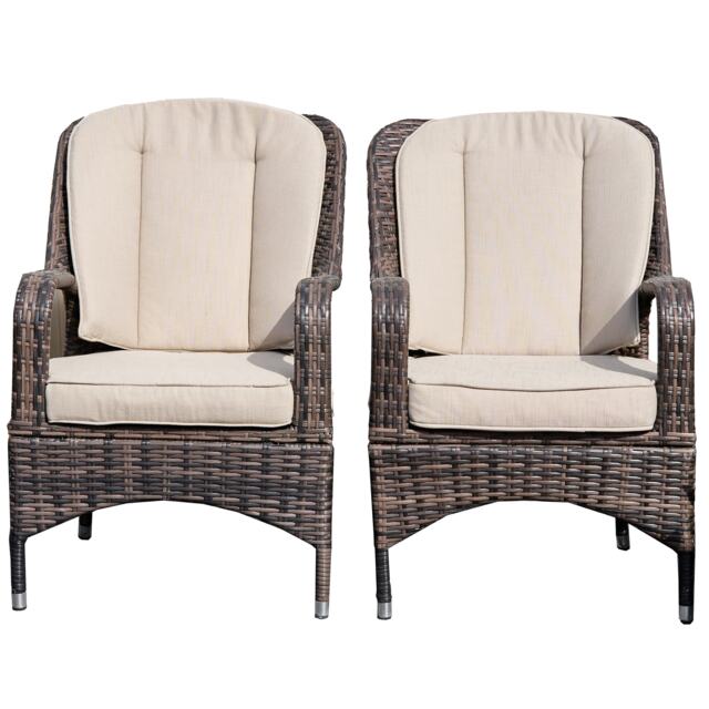 Direct Wicker 2-Piece Outdoor PE Rattan Dining Chairs, Brown Brown