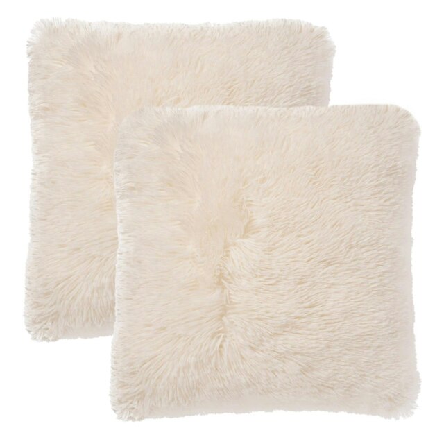 OHS 2 x Fluffy Shaggy Soft Plush Cushion Covers, 45x45cm - Cream