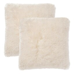 OHS 2 x Fluffy Shaggy Soft Plush Cushion Covers, 45x45cm - Cream