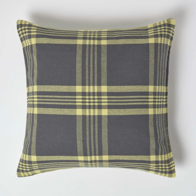 Homescapes Grey & Yellow Tartan Pattern Cushion Cover - 60 x 60 cm Grey Grey & Yellow 60 x 60 cm