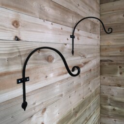 Pack of 2 Tom Chambers Heavy Duty Handcrafted Metal 38cm Black Wall Bracket Hook For Garden Hanging Basket Bird Feeder Black Black
