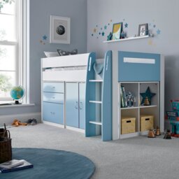 Lacy Blue Storage Mid Sleeper And Noah Memory Foam Mattresses