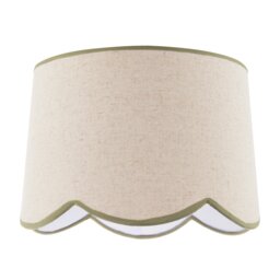 Natural Oatmeal Textured Linen Scallop Lamp Shade with Olive Trims Green Olive Green 1