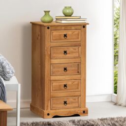 Mercers Furniture Corona 5 Drawer Narrow Chest of Drawers Solid Wood Pine with Mexican Styling Wooden
