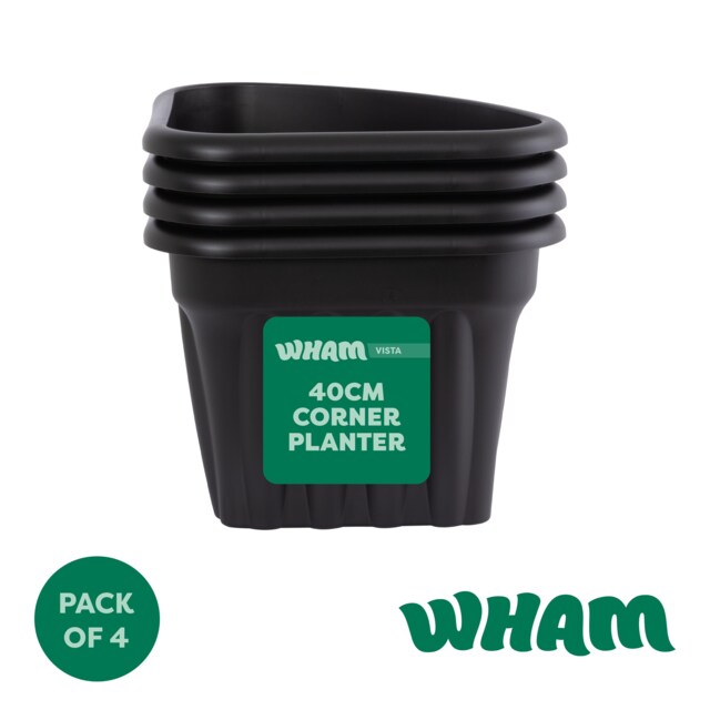 Wham Vista 4 x 40cm Corner Plastic Garden Planters Black Slate/Black