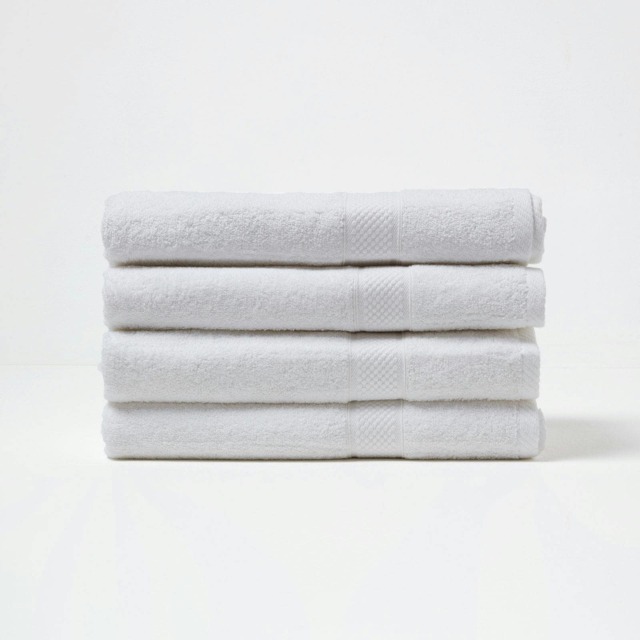 Homescapes Turkish Cotton Bath Towel Set of 4 - White White Bath towel 4