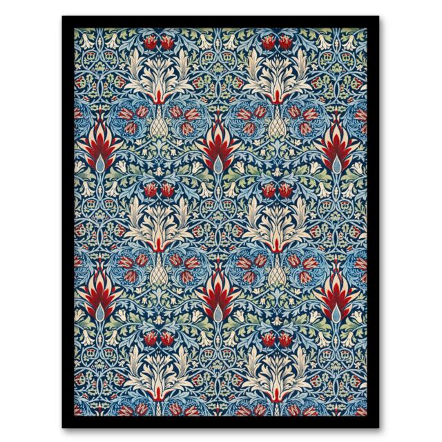 "Snakeshead Flower Pattern Vintage Framed Wall Art Print William Morris 12x16"""