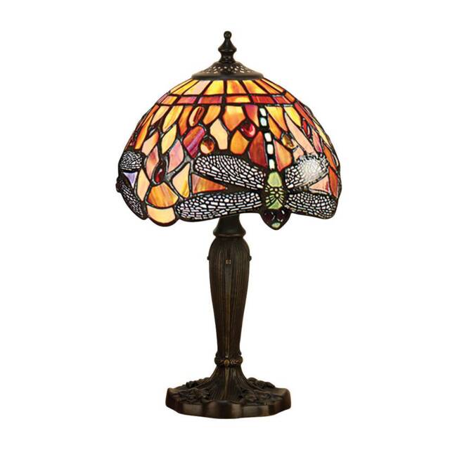 Dragonfly 1 Light Table Lamp Dark Bronze, Red, Tiffany Style Glass, E14