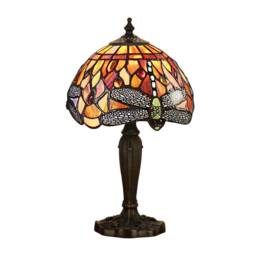 Dragonfly 1 Light Table Lamp Dark Bronze, Red, Tiffany Style Glass, E14