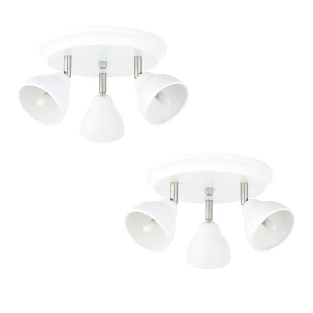 Set of 2 Monaco - White & Brushed Chrome 3 Way Ceiling Spotlights