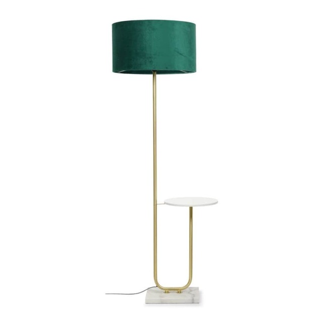 ValueLights Tavel Brushed Gold Floor Lamp Green Shade and Bulb