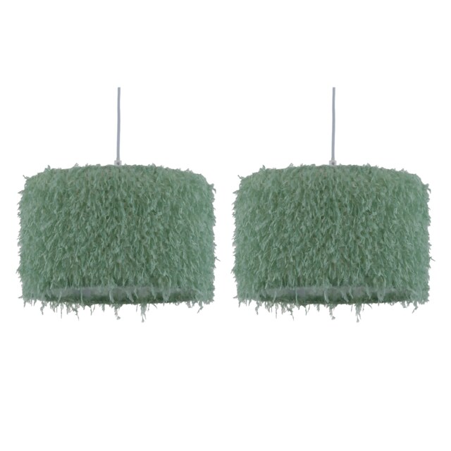 Set of 2 Rogers - Green Shaggy 30cm Easy Fit Pendant Shades