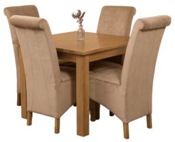 Oslo 90 x 90 cm Oak Small Dining Table and 4 Montana Fabric Chairs Brown Beige