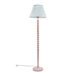 ValueLights Bobbles Rose Pink Floor Lamp Green Arrow Pleat Shade Pink