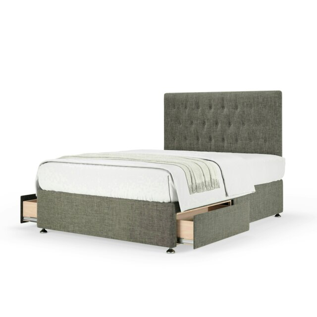 Neptune Spring Slate Linen 2 Drawer Divan Set And Lona Headboard Super King