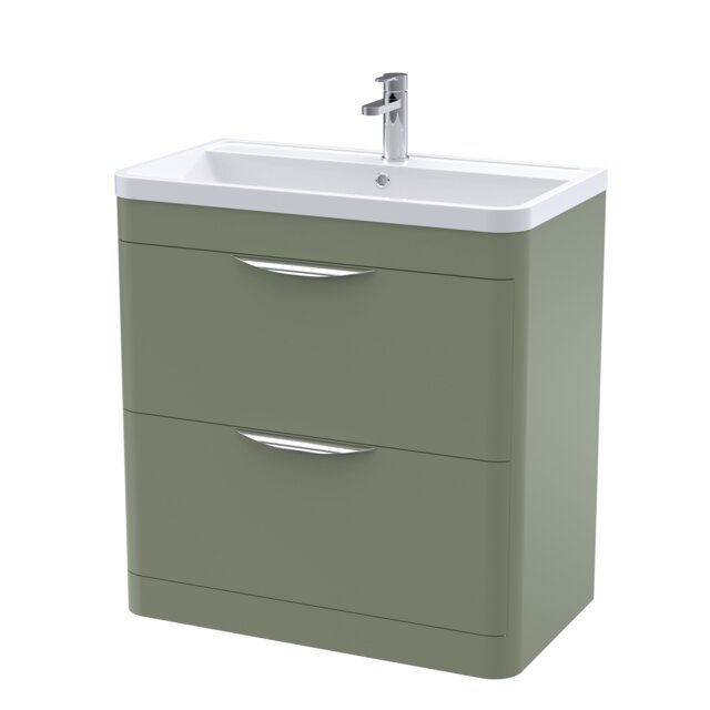 Balterley Wave Contemporary Floor Standing 2 Drawer Bathroom Vanity Unit & Ceramic Basin Green Satin Green