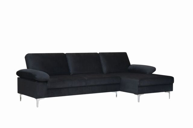 Venosa Velvet Right Facing Sectional Corner Sofa in Black Black Black Three Seater 1